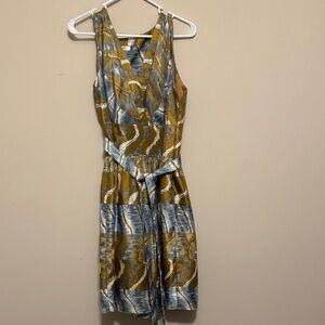 Evan Picone Gold and Gray Patterned Midi Dress